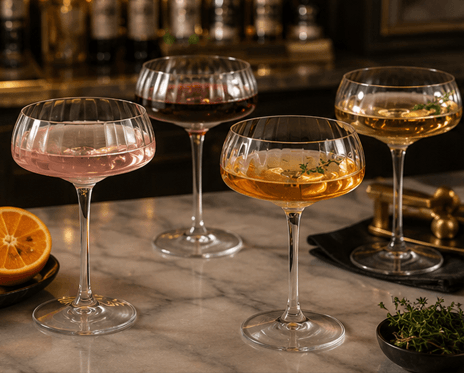 Coupe Cocktail and Champagne Glasses.